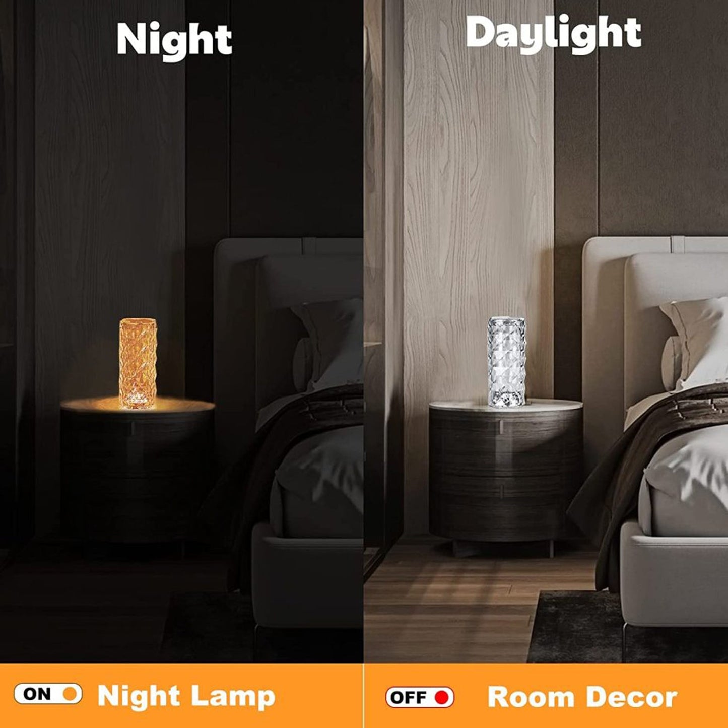 Crystal Diamond Touch Lamp – 16 Color LED Night Light with Remote