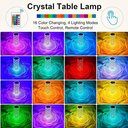 Crystal Diamond Touch Lamp – 16 Color LED Night Light with Remote