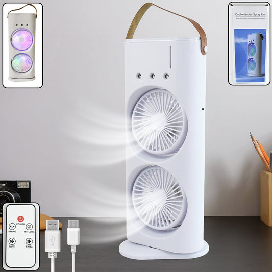Double Head Air Cooler Fan with Mist & Remote – Rechargeable Cooling Fan