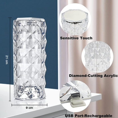 Crystal Diamond Touch Lamp – 16 Color LED Night Light with Remote