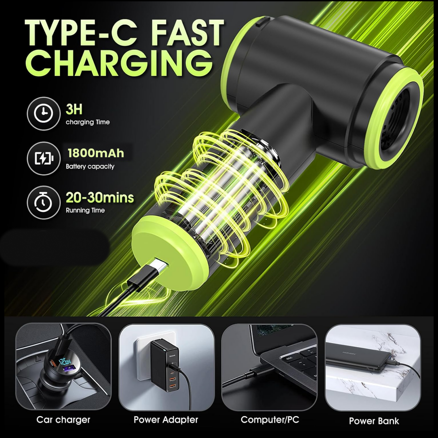 2-in-1 Cordless Mini Car Vacuum Cleaner & Air Blower – High Power USB Rechargeable Handheld Cleaner