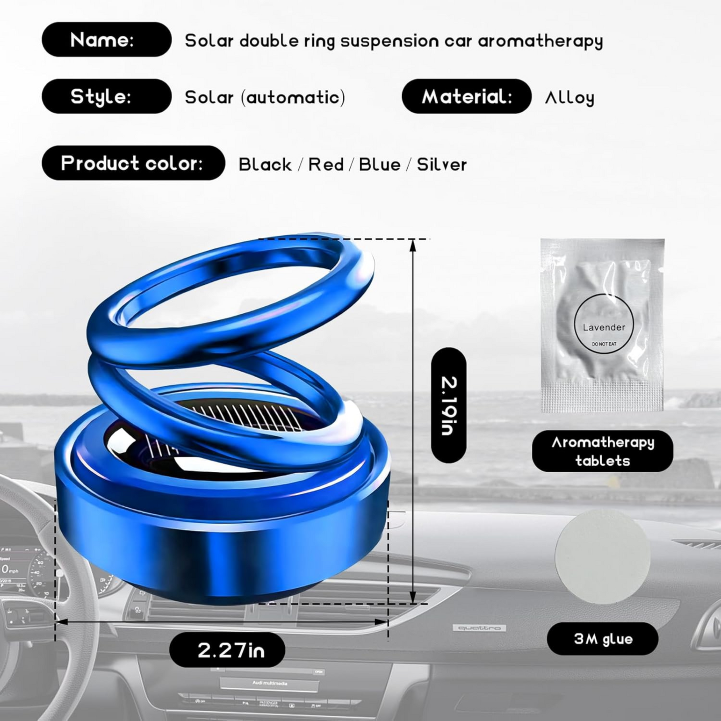 Solar Rotating Car Perfume Diffuser – 360° Automatic Air Freshener