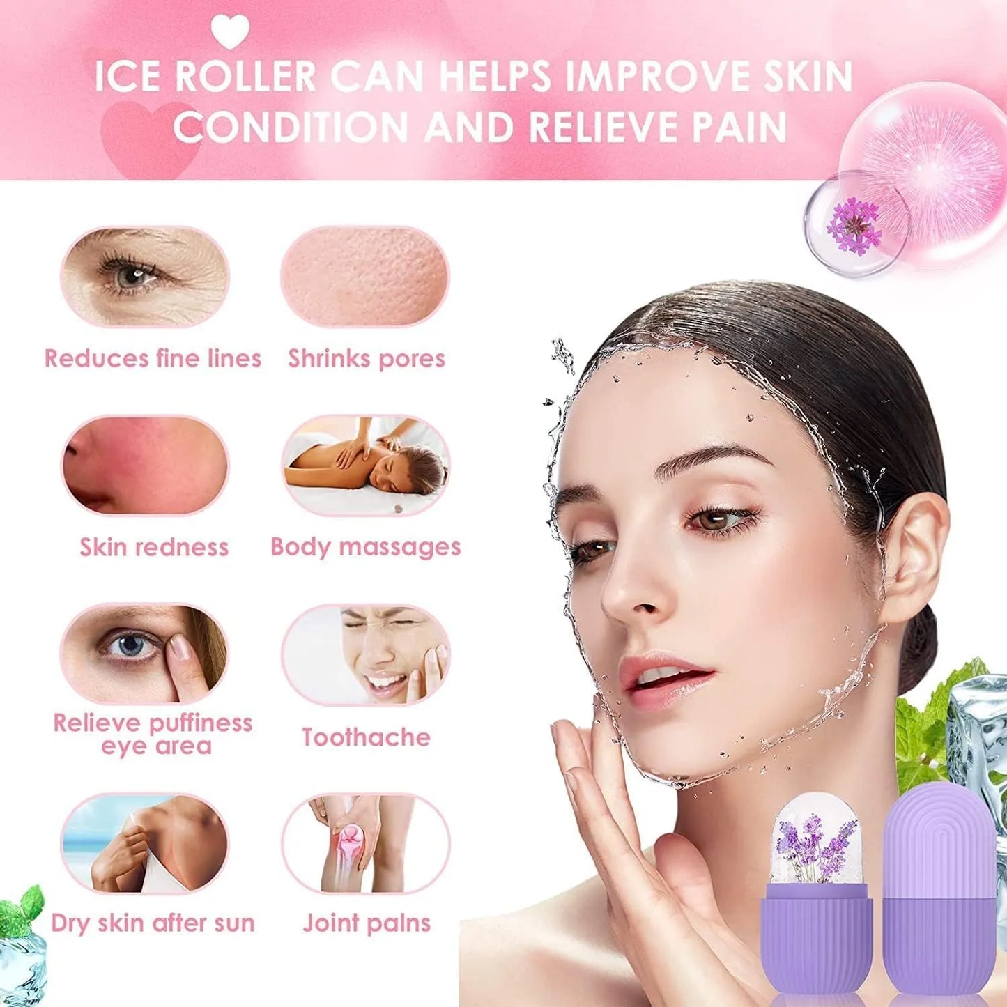 Silicone Ice Roller for Face & Eyes – Reusable Facial Cooling Tool