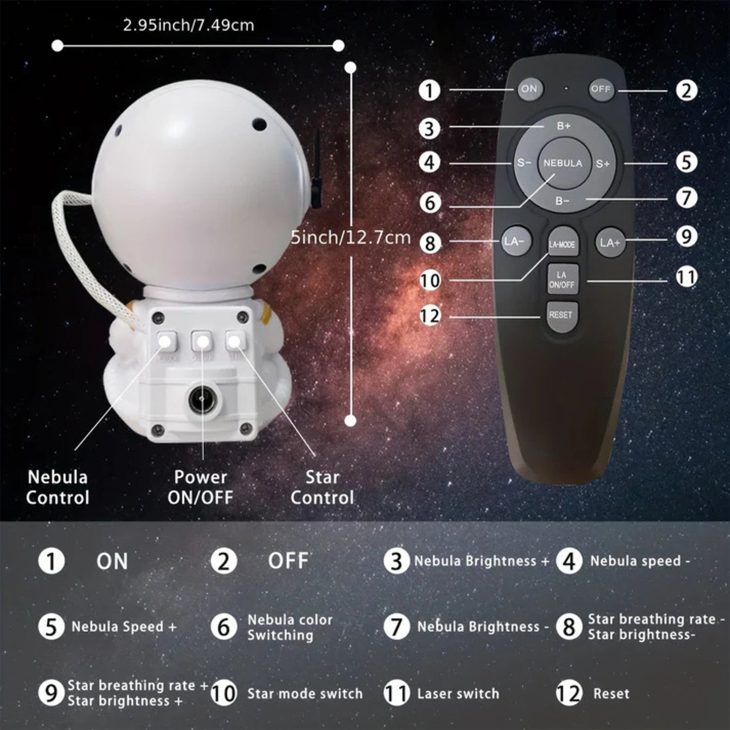 Astronaut Night Light Galaxy Projector – Remote Controlled LED Lamp