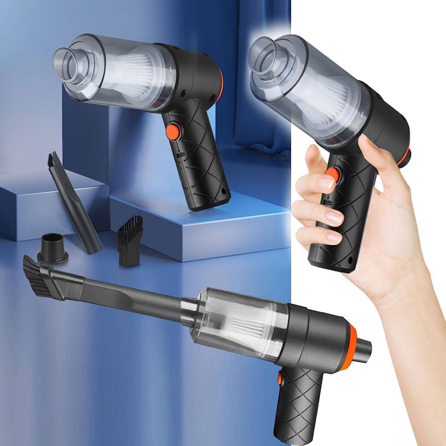 2-in-1 Cordless Mini Car Vacuum Cleaner & Air Blower – High Power USB Rechargeable Handheld Cleaner