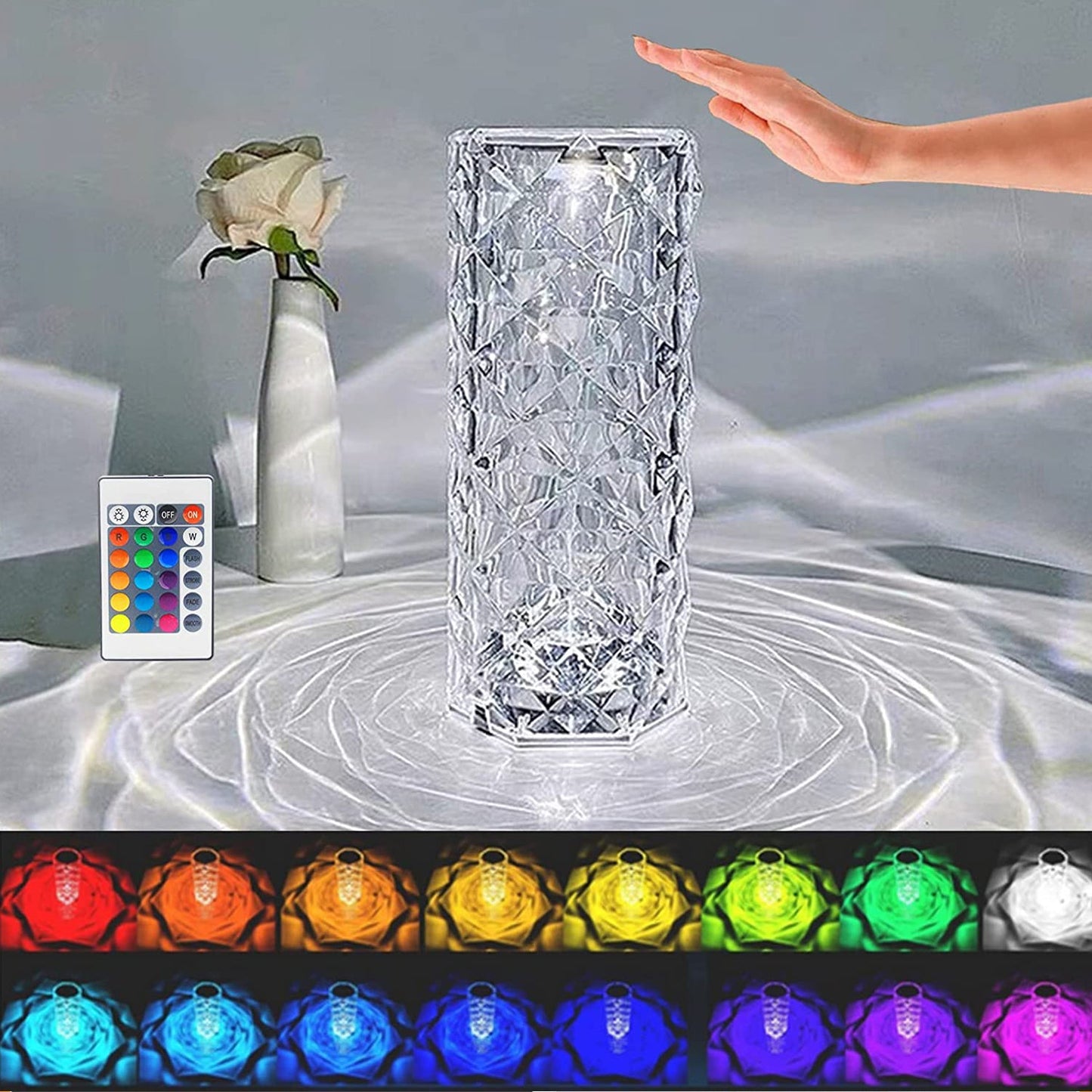 Crystal Diamond Touch Lamp – 16 Color LED Night Light with Remote